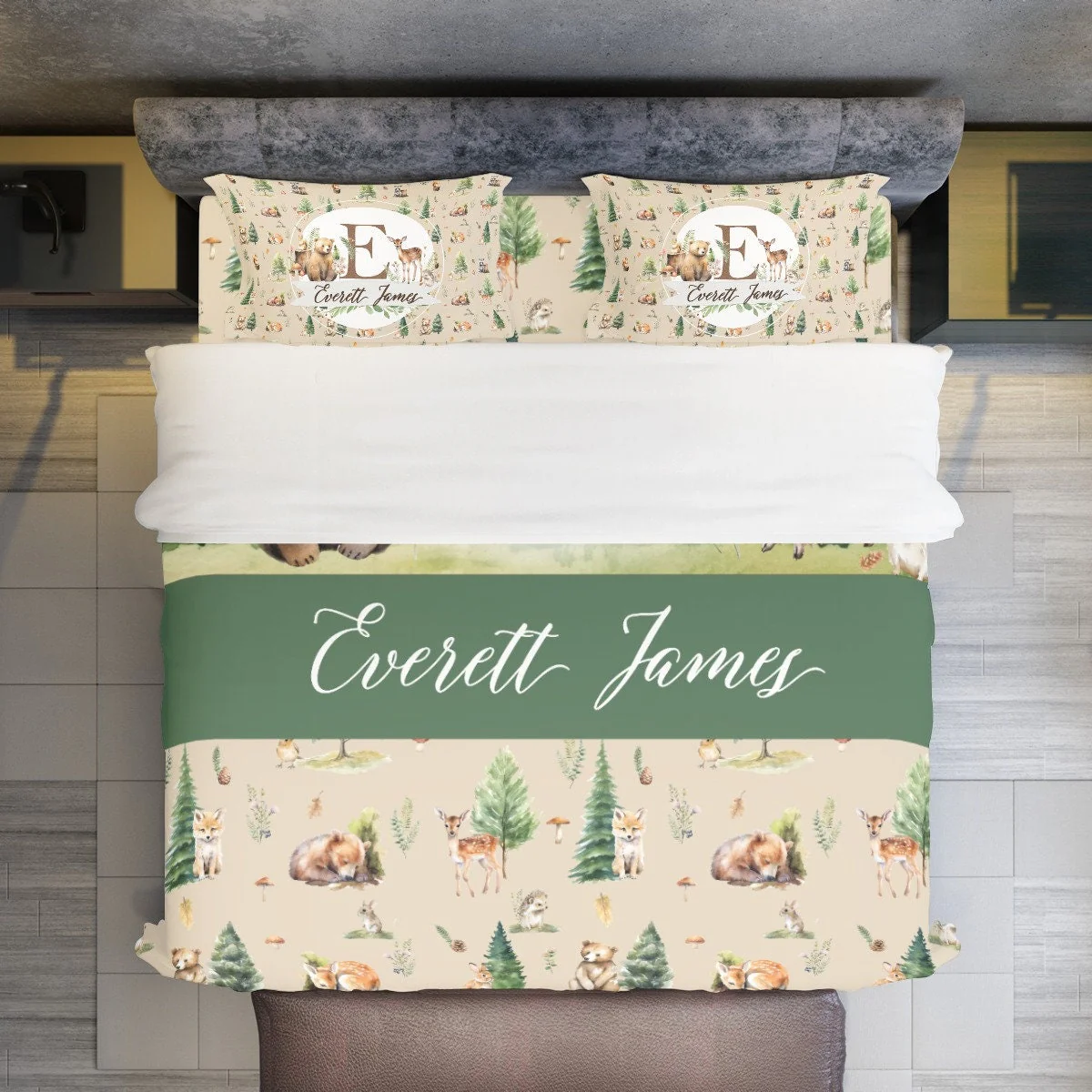Beige Woodland Personalized Duvet Cover Set for Boy - Image 3