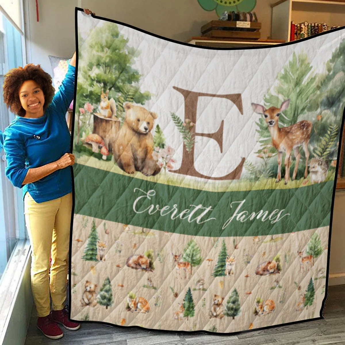 Beige Woodland Personalized Quilted Bedspread Set - Image 3