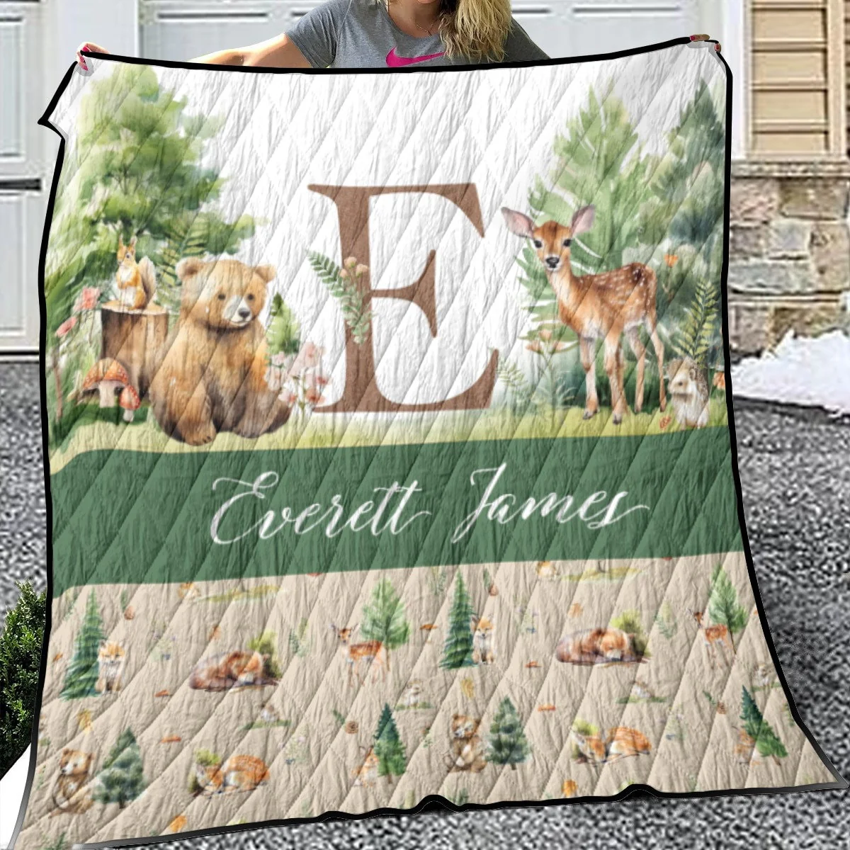Beige Woodland Personalized Quilted Bedspread Set - Image 4