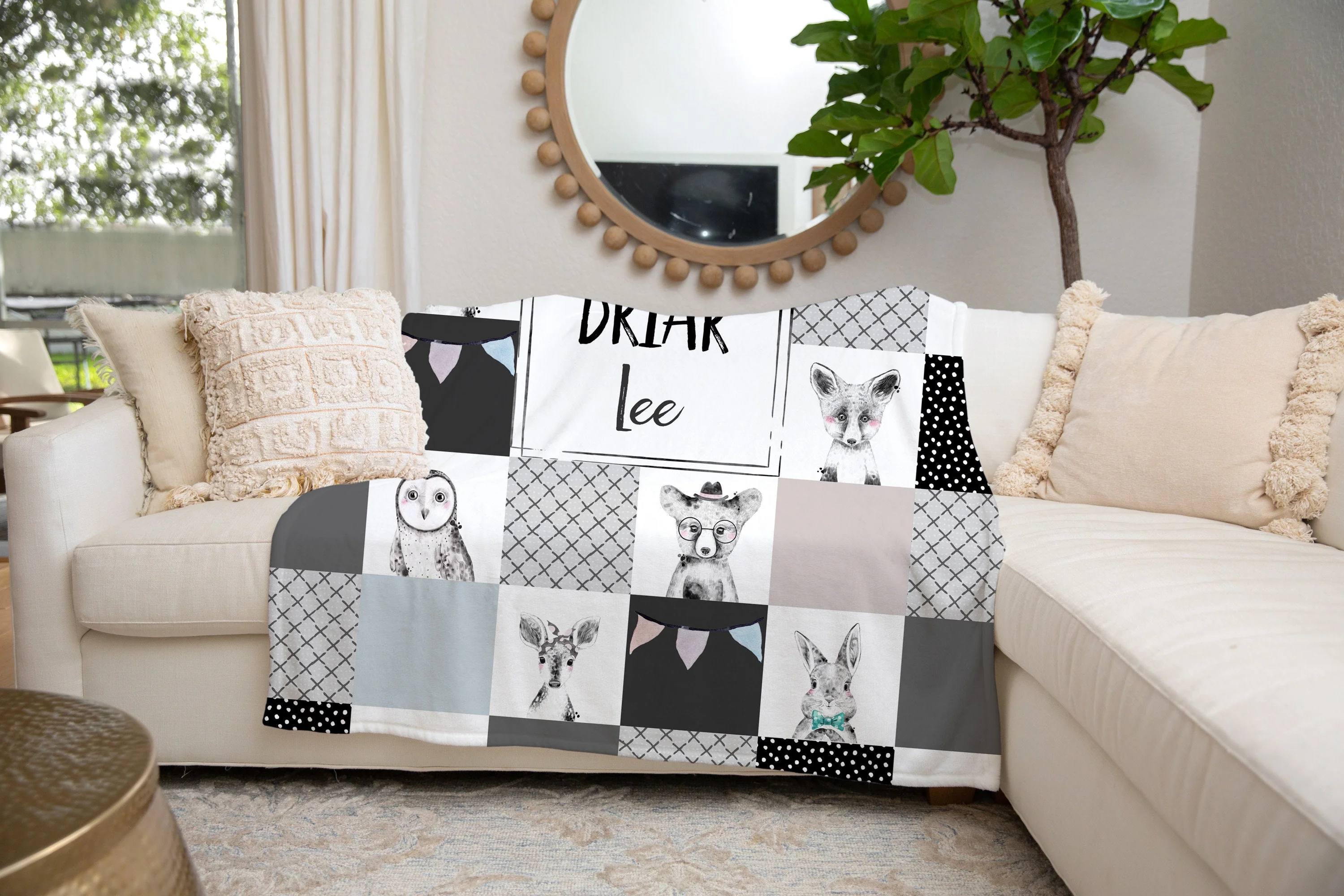 Black and White Woodland Personalized Blanket For Boy - Image 2