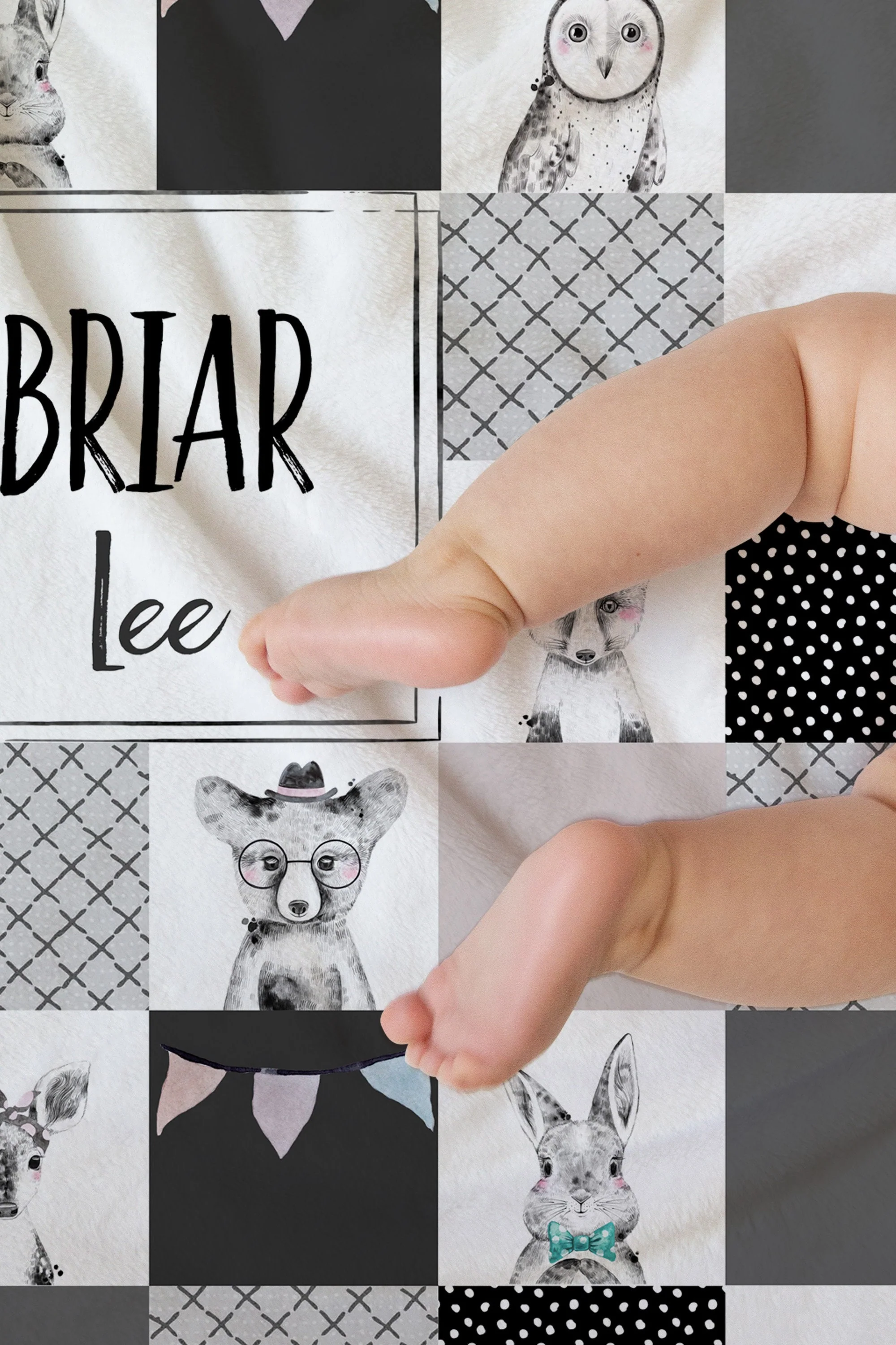 Black and White Woodland Personalized Blanket For Boy - Image 3