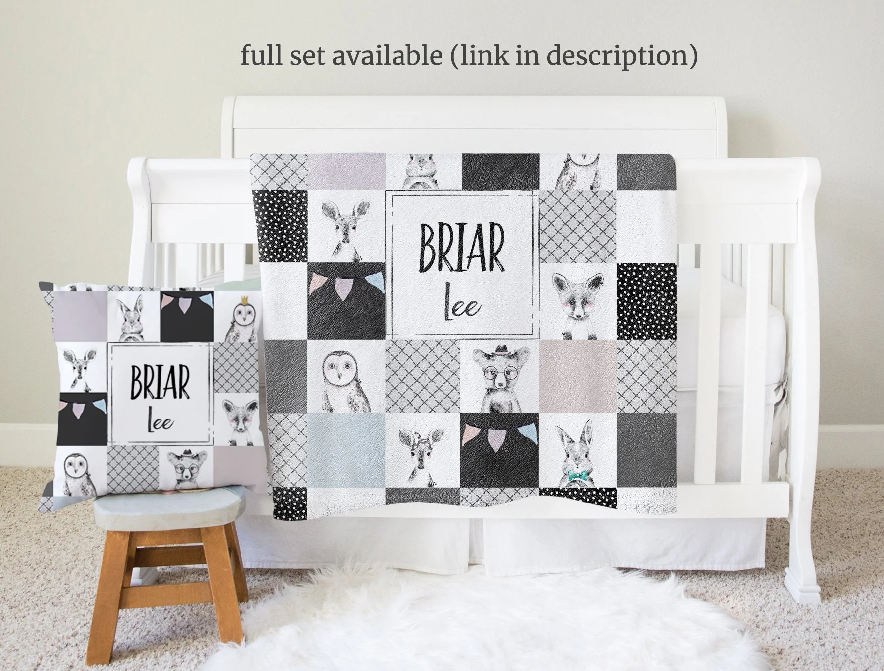 Black and White Woodland Personalized Blanket For Boy - Image 4