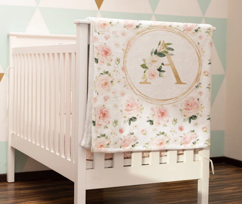 Blush Florals Monogrammed Blanket for Girl - Image 5