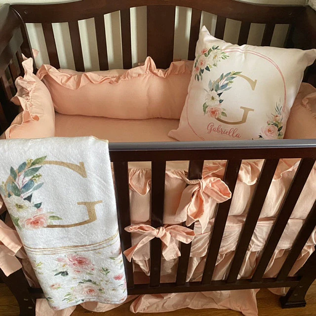 Blush Florals Monogramed Pillow for Girl - Image 3