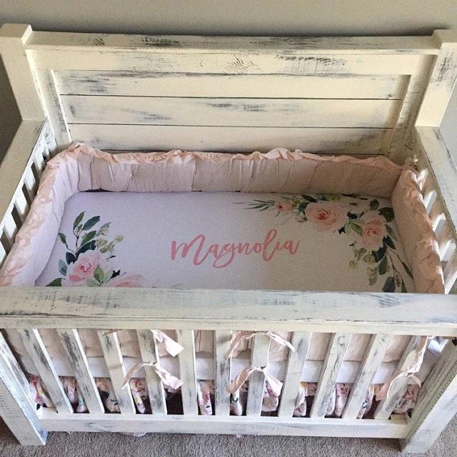 Blush Florals Personalized Crib Sheet for Girl - Image 3