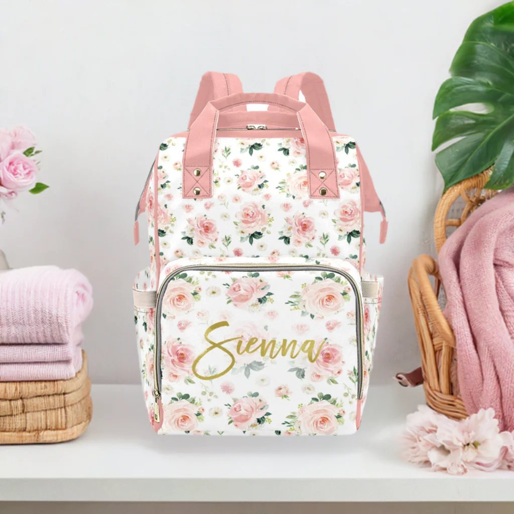 Blush Florals Personalized Diaper Bag - Image 3