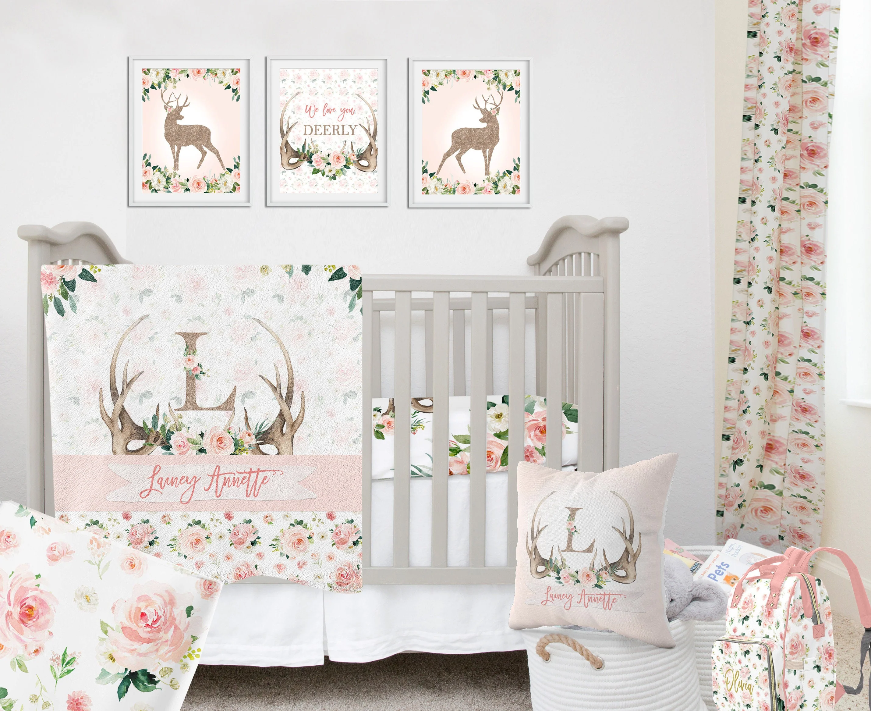 Blush Florals with Antlers Personalized Blanket for Girl - Image 2