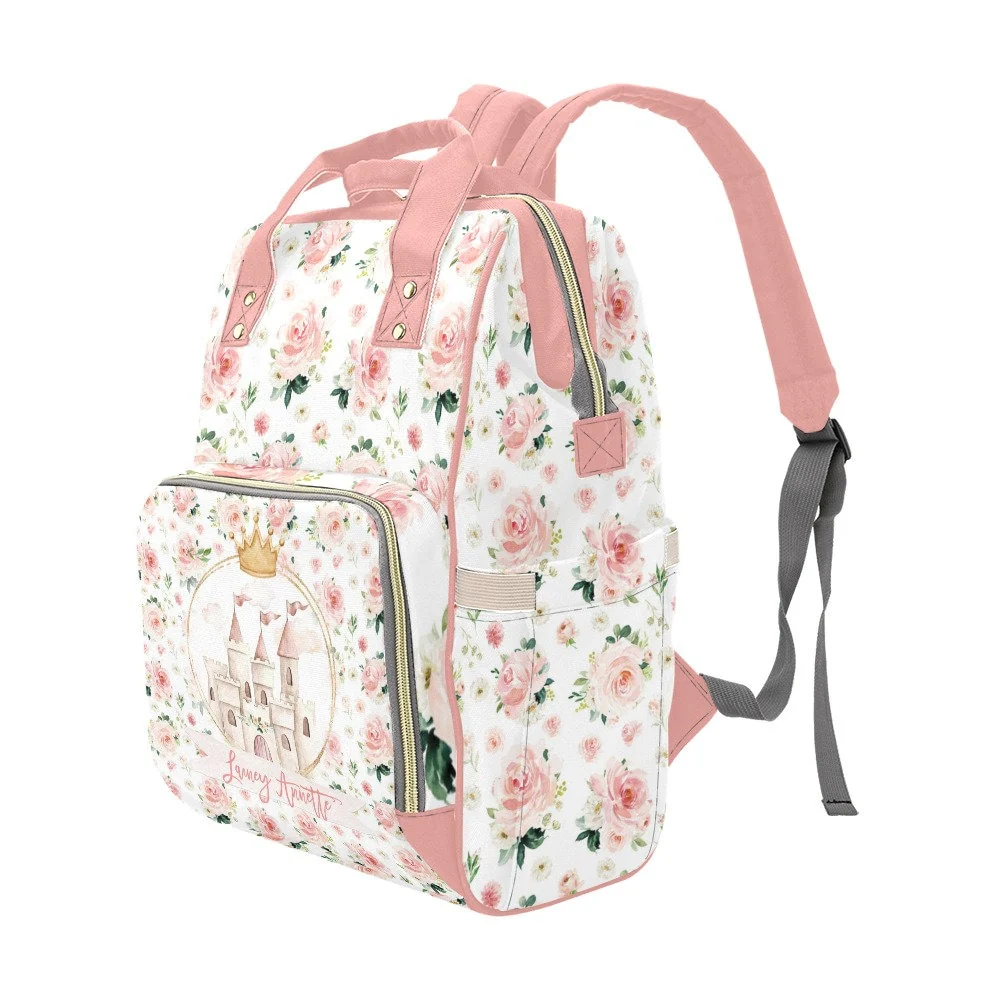 Blush Florals with Castle Personalized Diaper Bag - Image 3