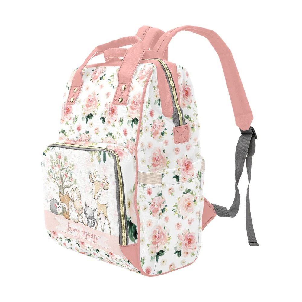 Blush Florals with Deer and Friends Personalized Diaper Bag - Image 2