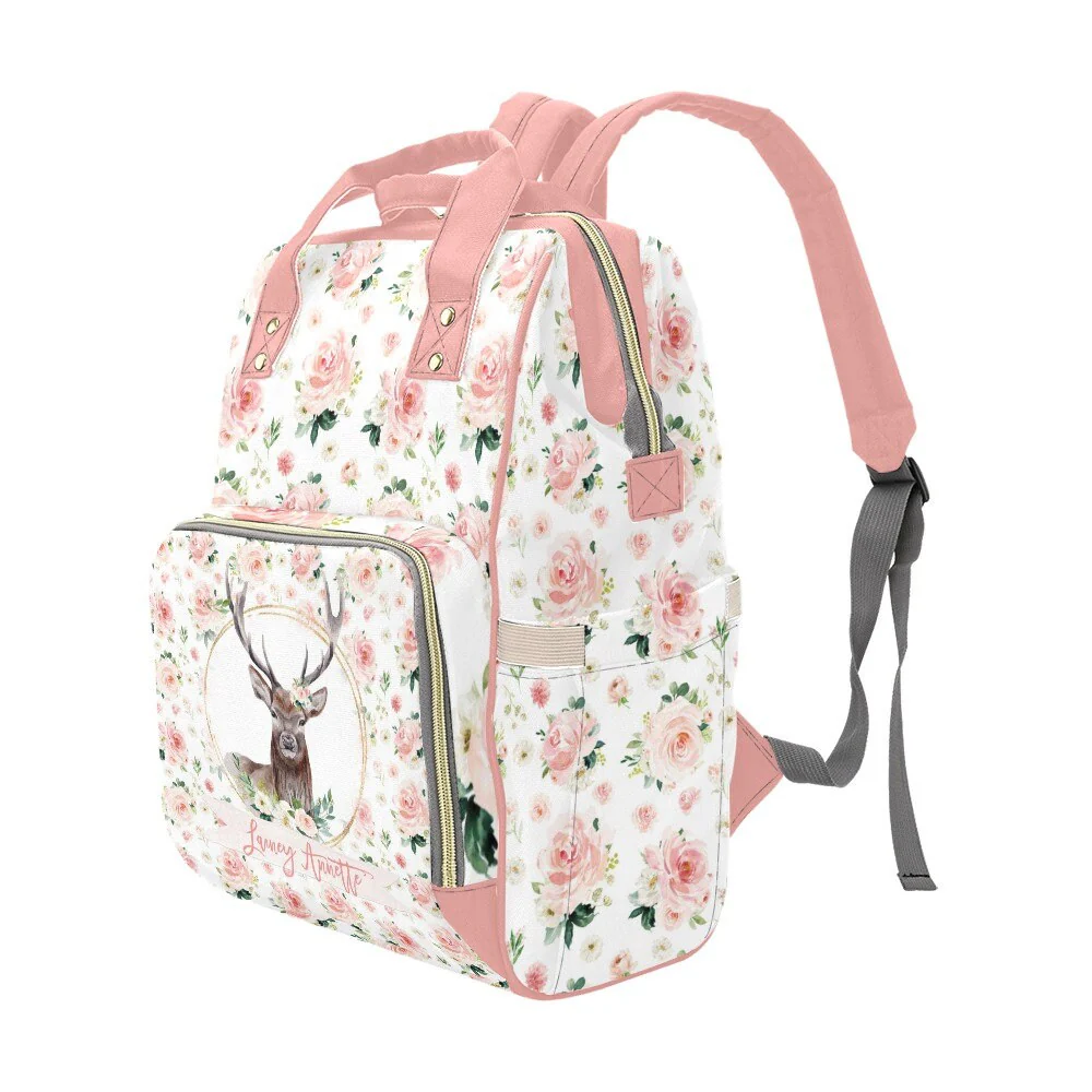 Blush Florals with Deer Personalized Diaper Bag - Image 3