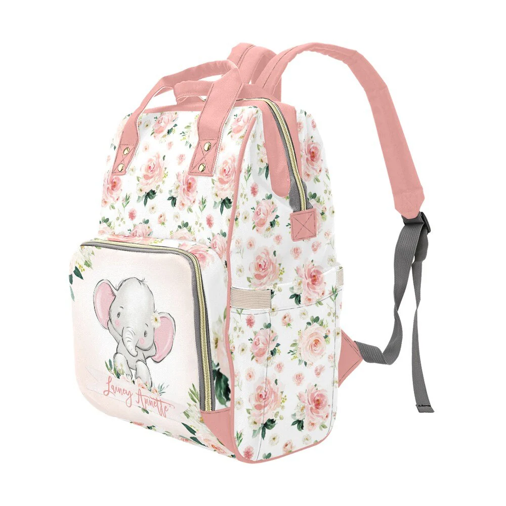 Blush Florals with Elephant Personalized Diaper Bag - Image 3