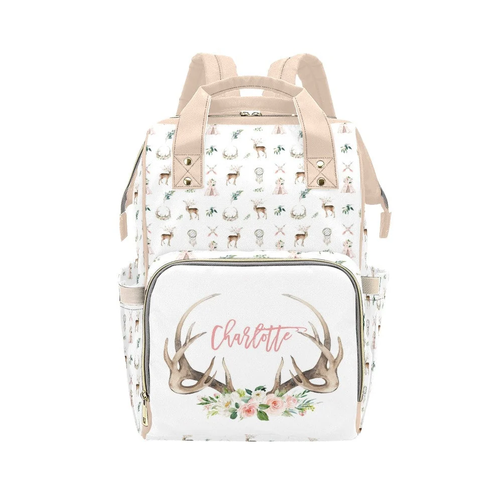 Boho Antlers Girl Personalized Diaper Bag