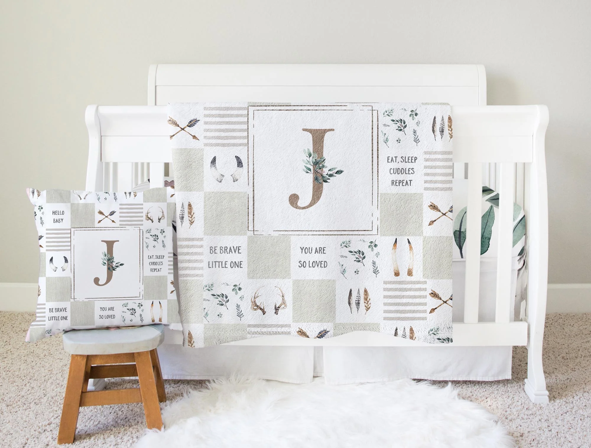 Boho Antlers Quilt Inspired Monogrammed Blanket - Image 3
