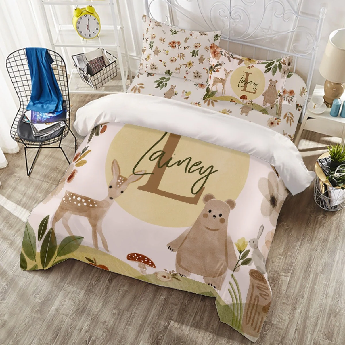 Brown Woodland Personalized Duvet Cover Set for Girl or Boy