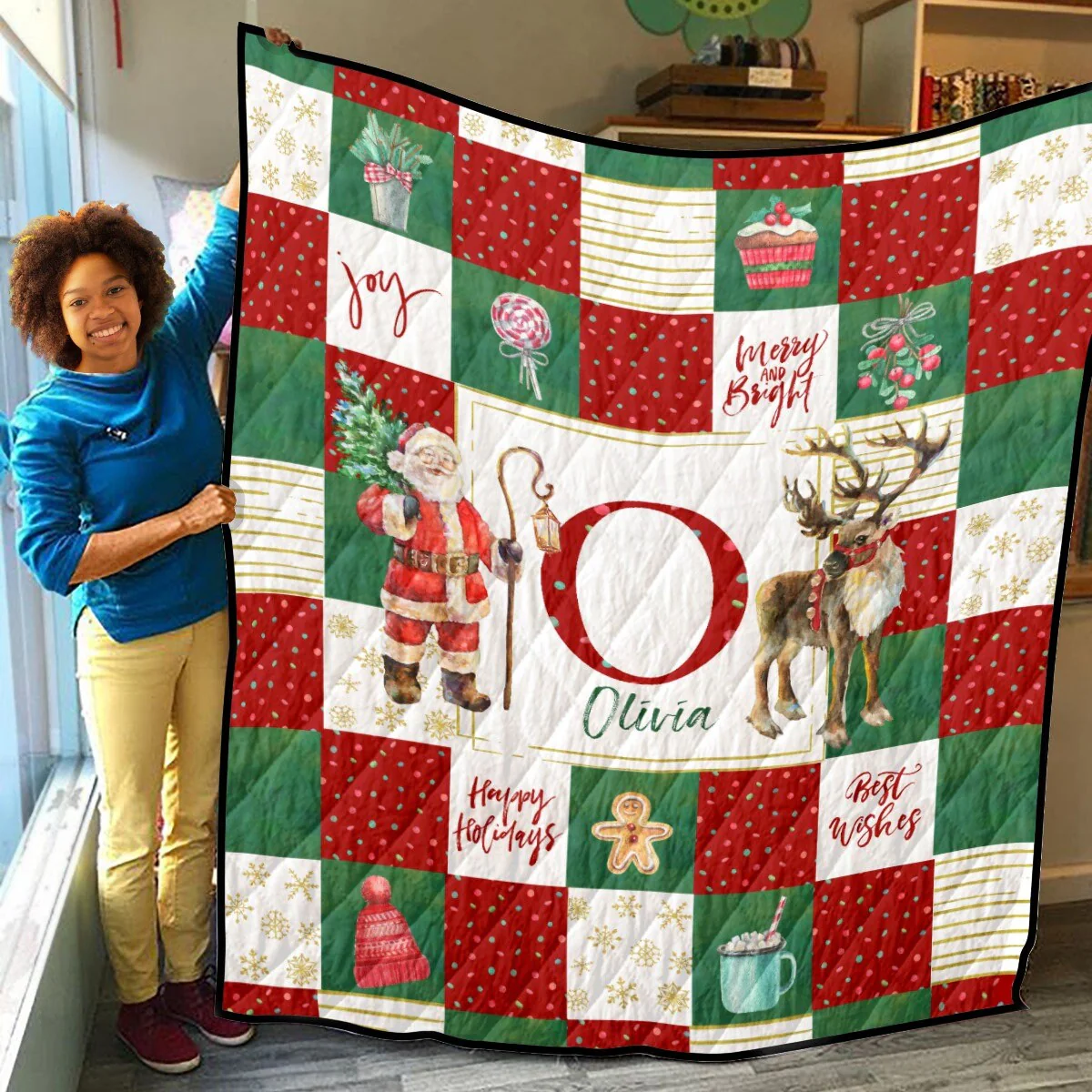 Christmas Patchwork Personalized Quilted Bedspread Set - Image 3