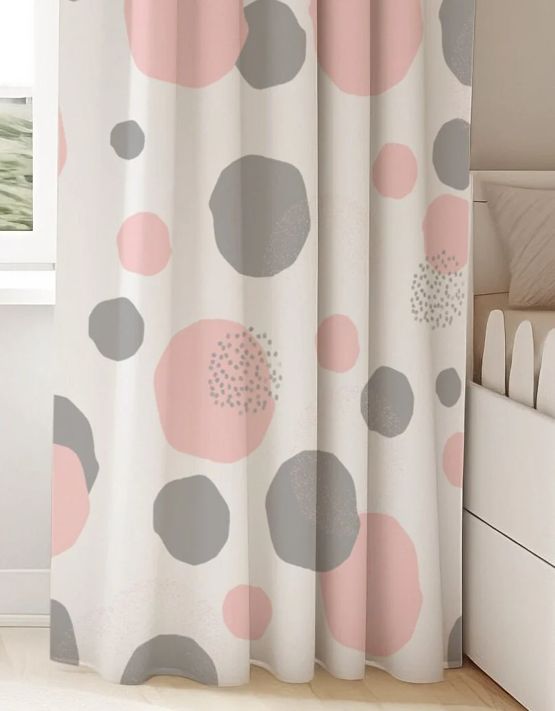 Dotted Pink and Grey Blackout Curtains - Image 3