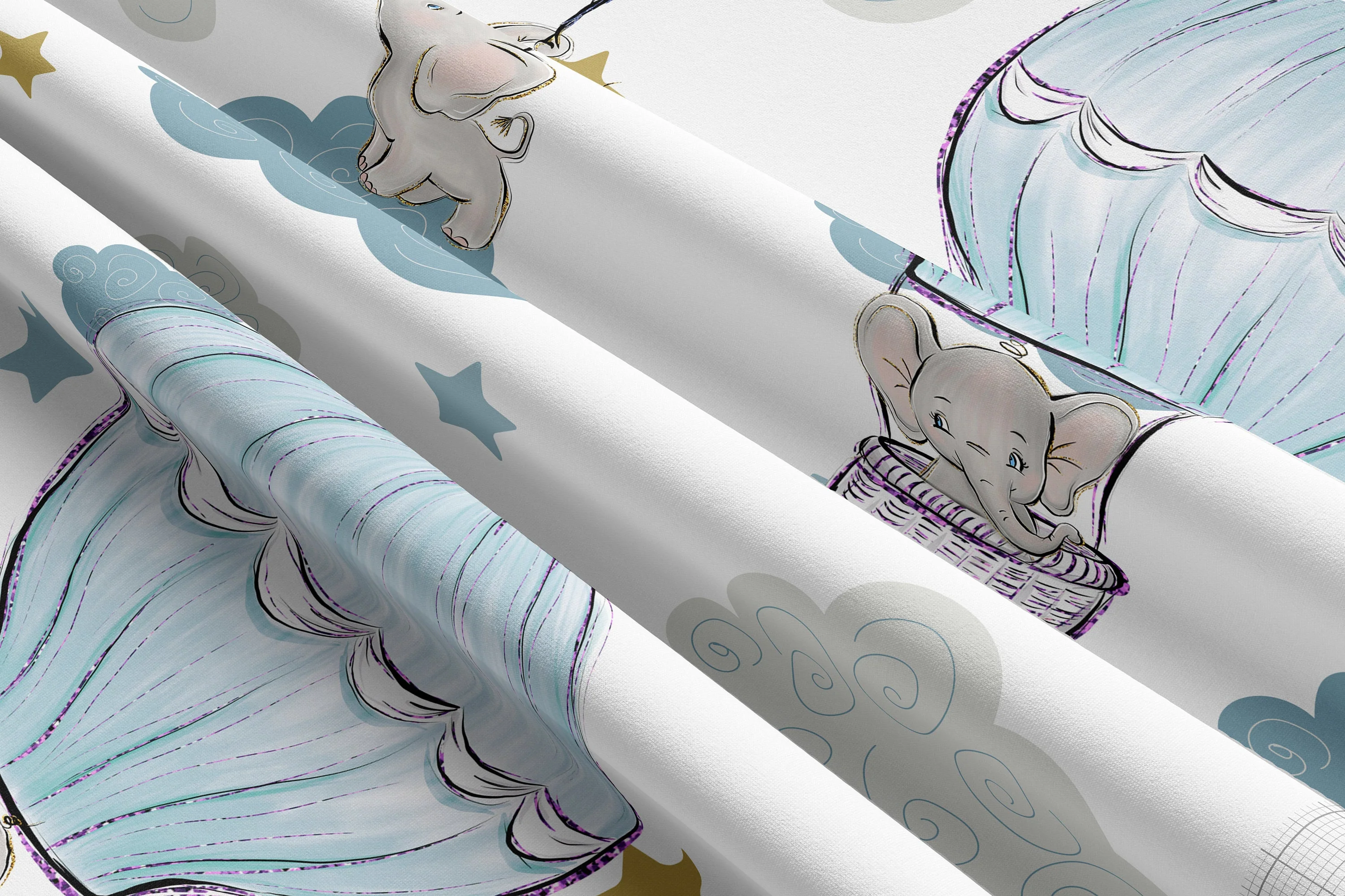 Elephants in Hot Air Balloons Blackout Curtains - Image 3