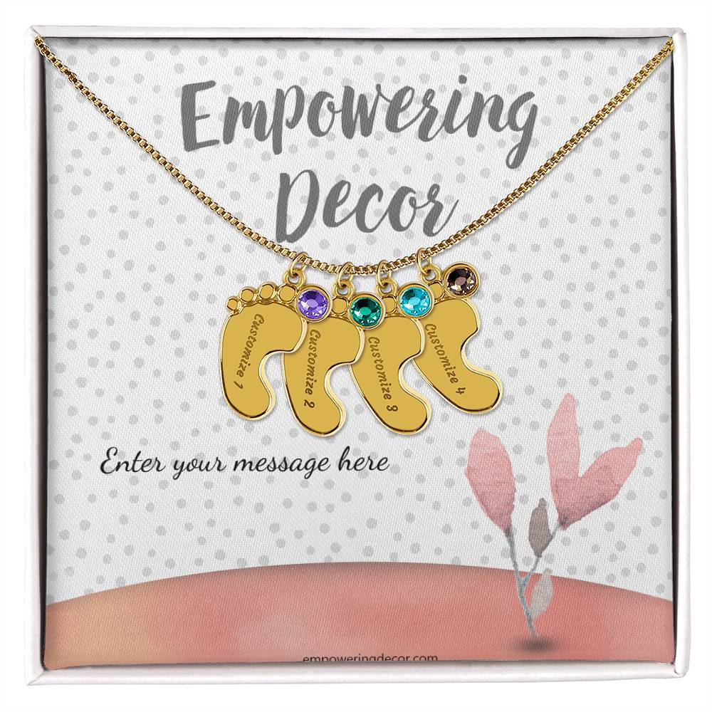 Engraved Baby Feet Necklace with Birthstones - Image 15