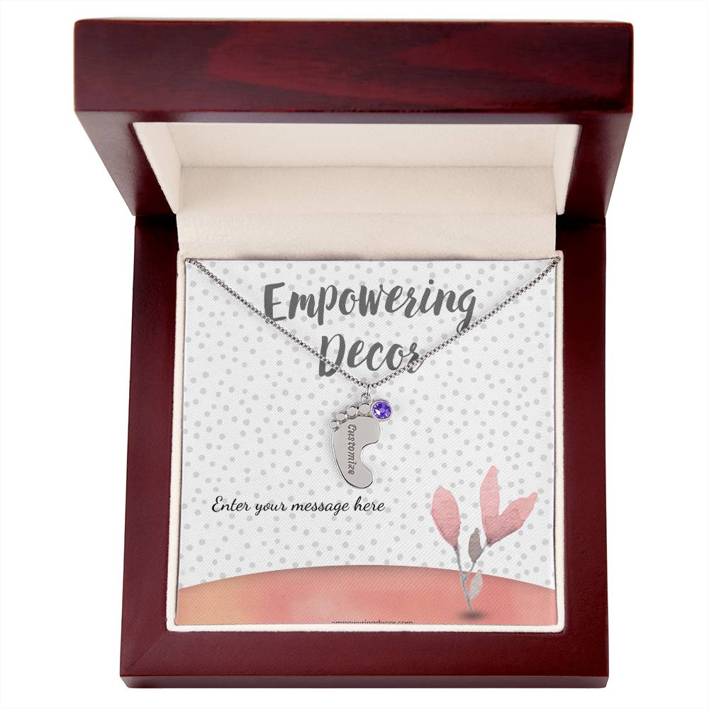 Engraved Baby Feet Necklace with Birthstones - Image 3