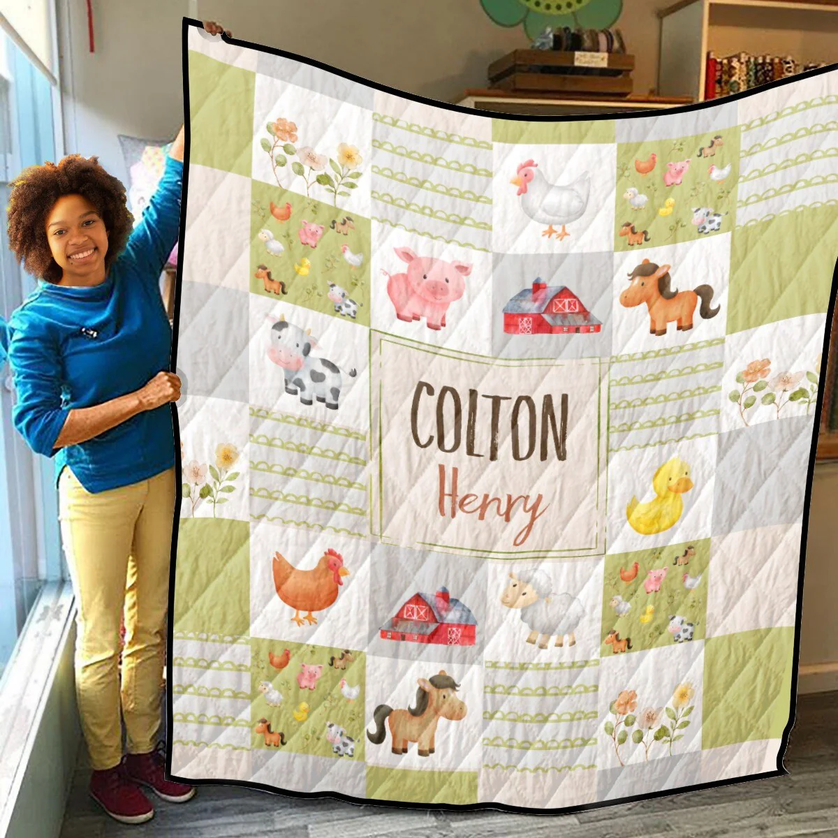 Farm Animals Patchwork Personalized Quilted Bedspread Set - Image 3