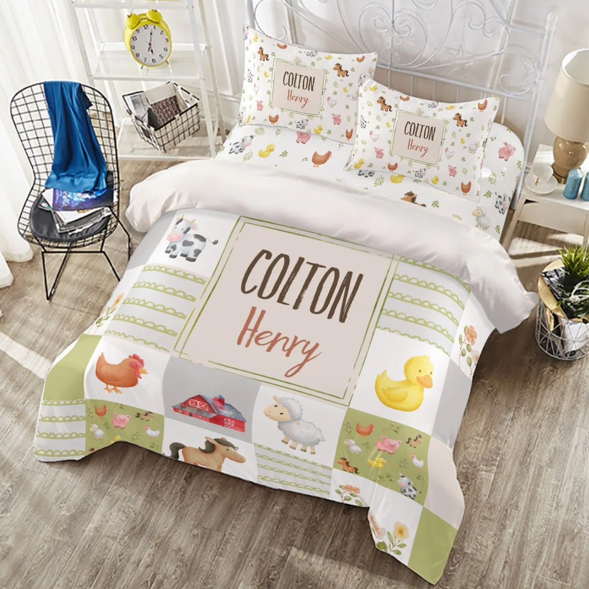 Farm Animals Personalized Duvet Cover Set for Girl or Boy