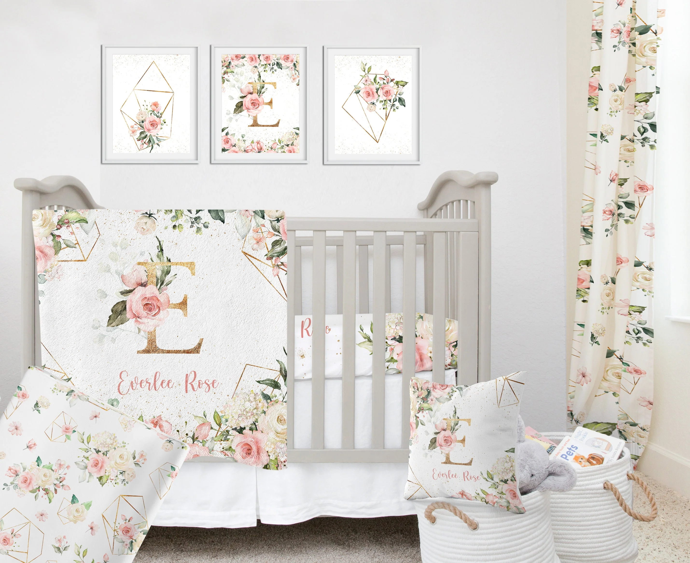 Garden Roses with Geometrics Personalized Blanket for Girl - Image 2