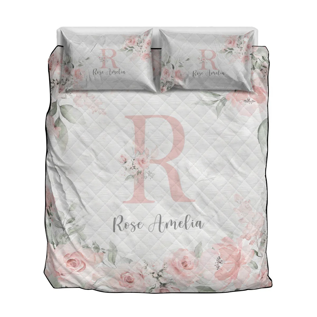 Gentle Pink Personalized Quilted Bedspread Set - Image 4
