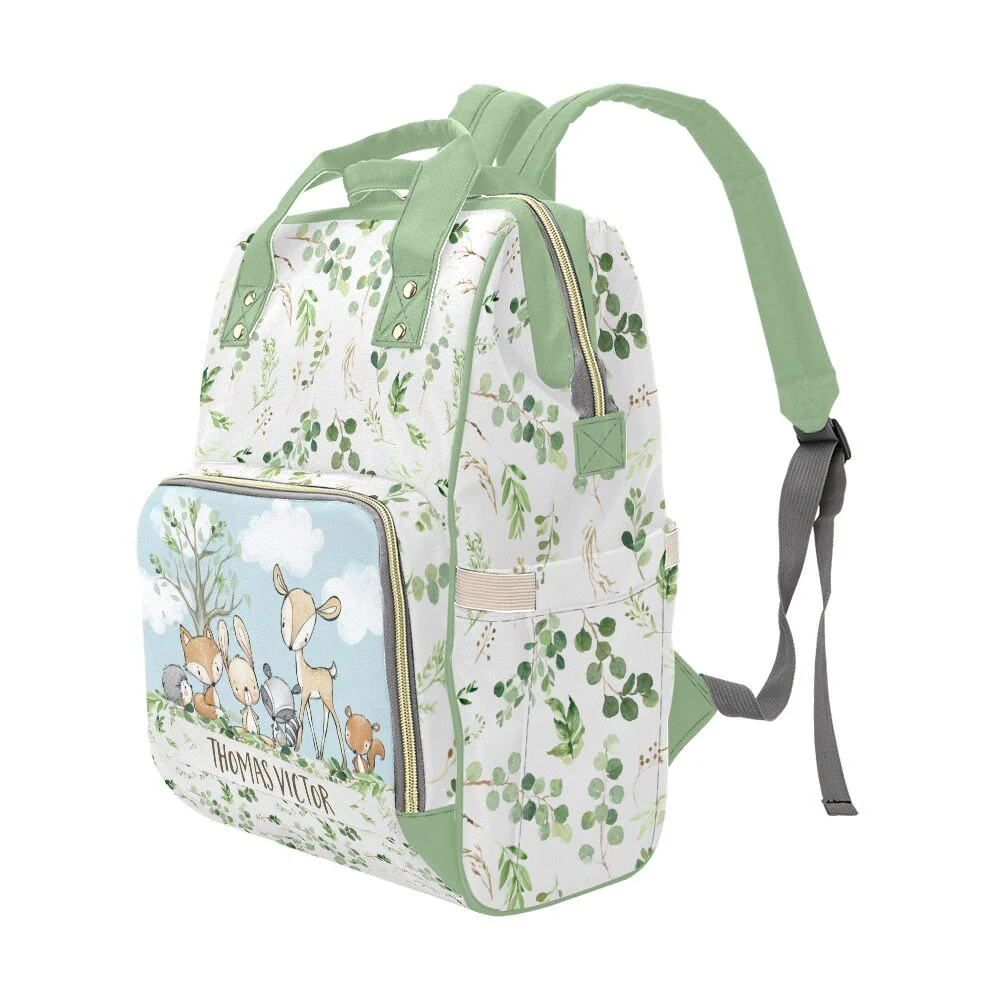 Greenery with Deer and Friends Personalized Diaper Bag - Image 3