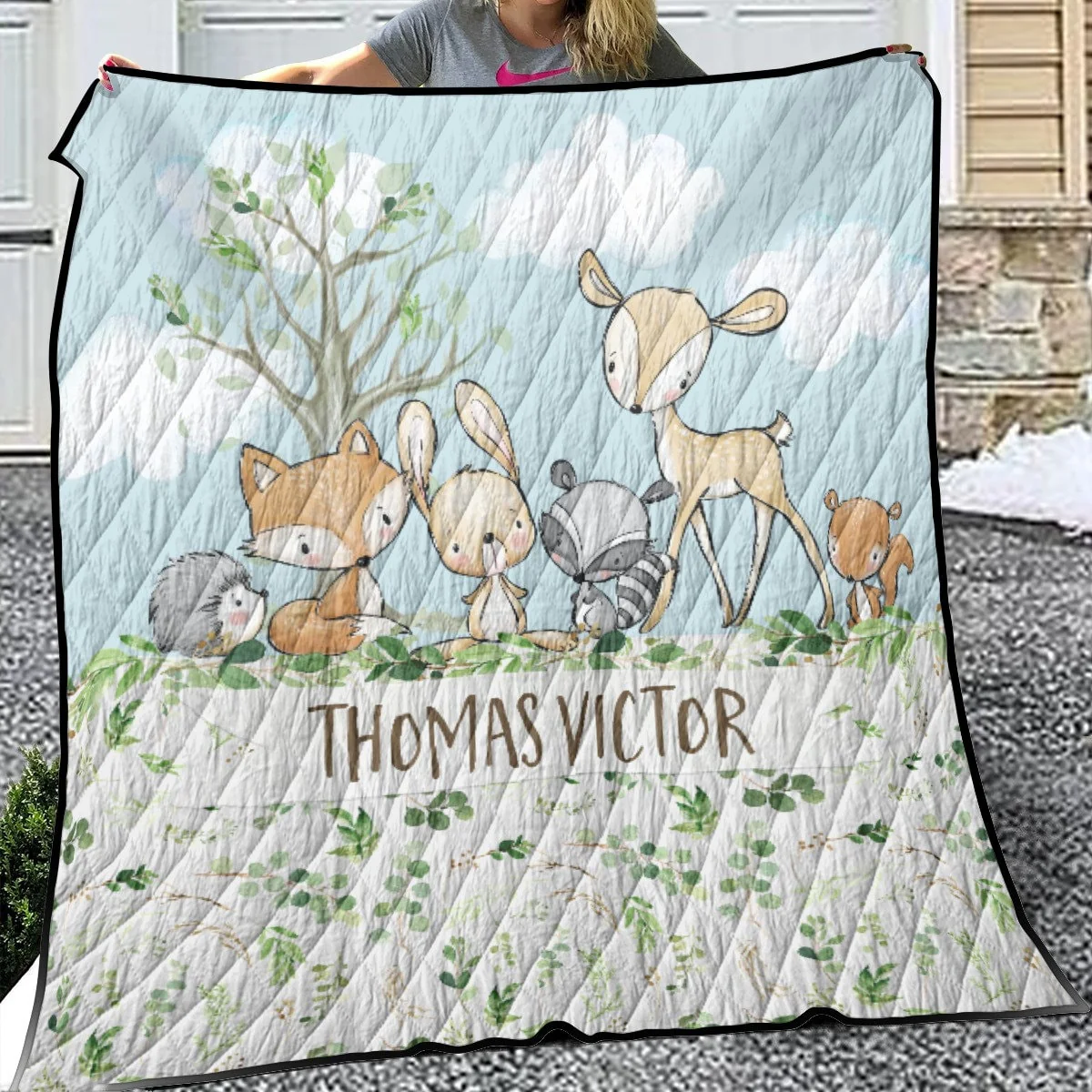 Greenery with Deer and Friends Personalized Quilted Bedspread Set - Image 2