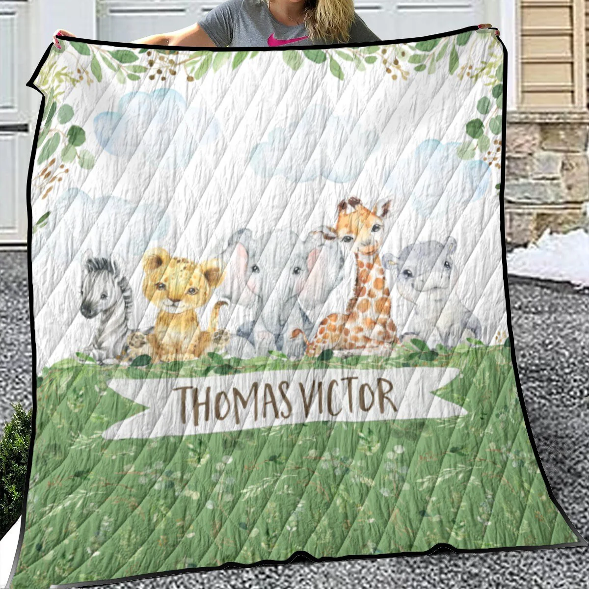 Greenery with Safari Animals Personalized Quilted Bedspread Set - Image 2