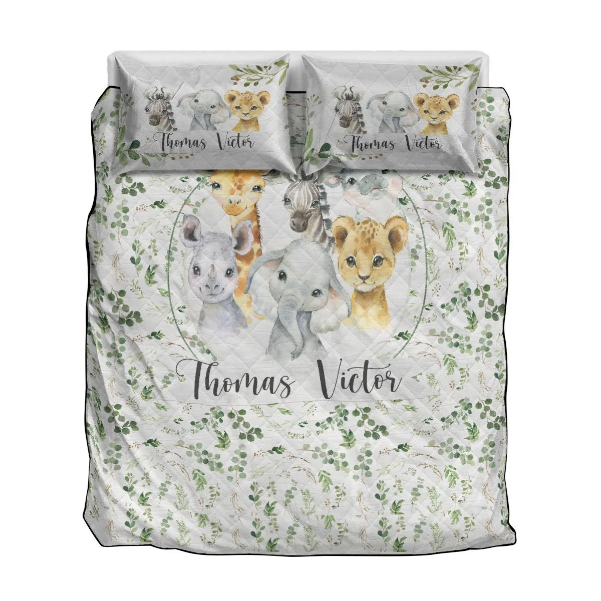 Greenery with Safari Babies Personalized Quilted Bedspread Set - Image 4