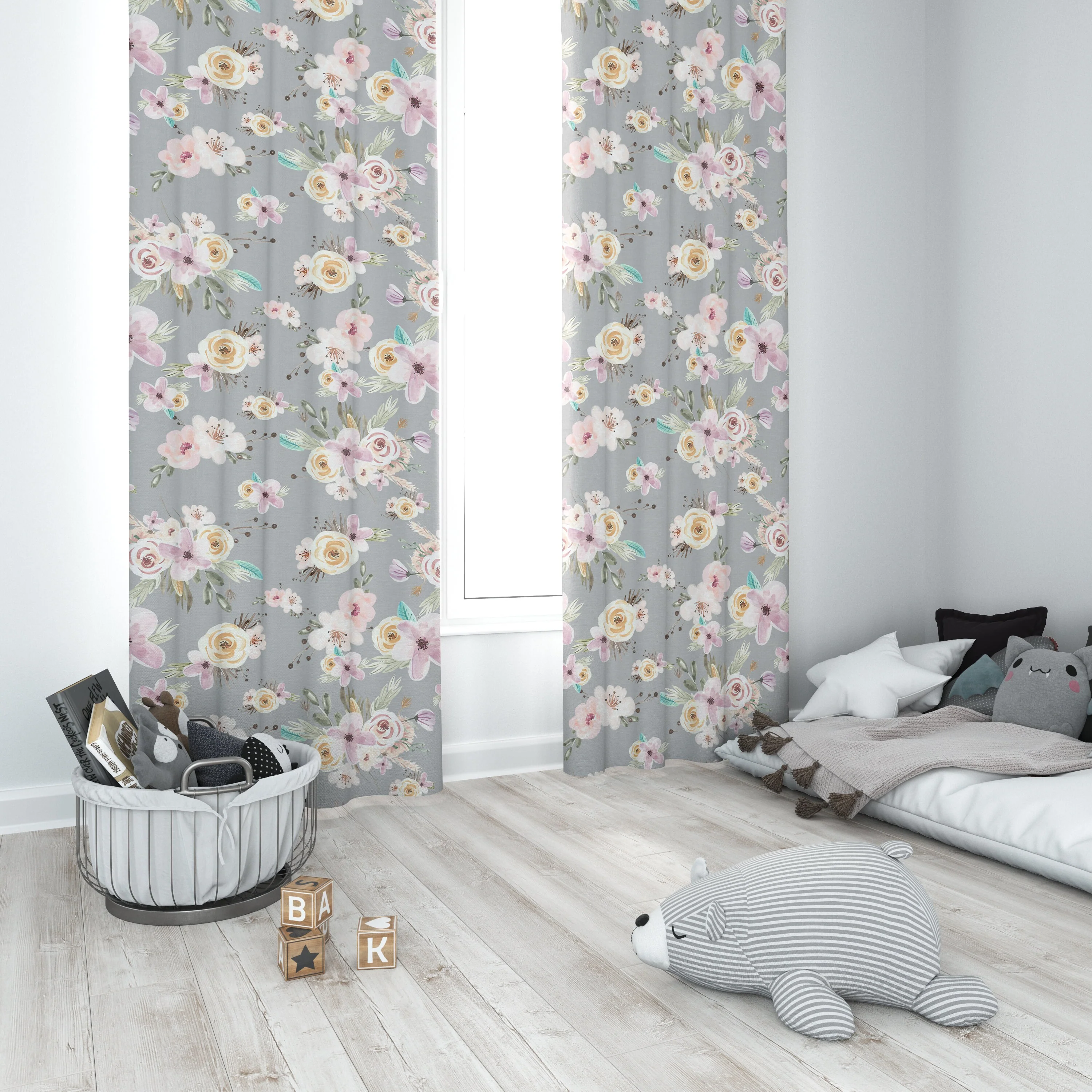 Grey Flowers Blackout Curtains - Image 3