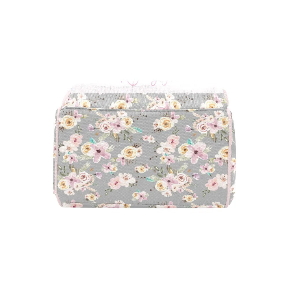 Grey Flowers with Bear Personalized Diaper Bag - Image 3
