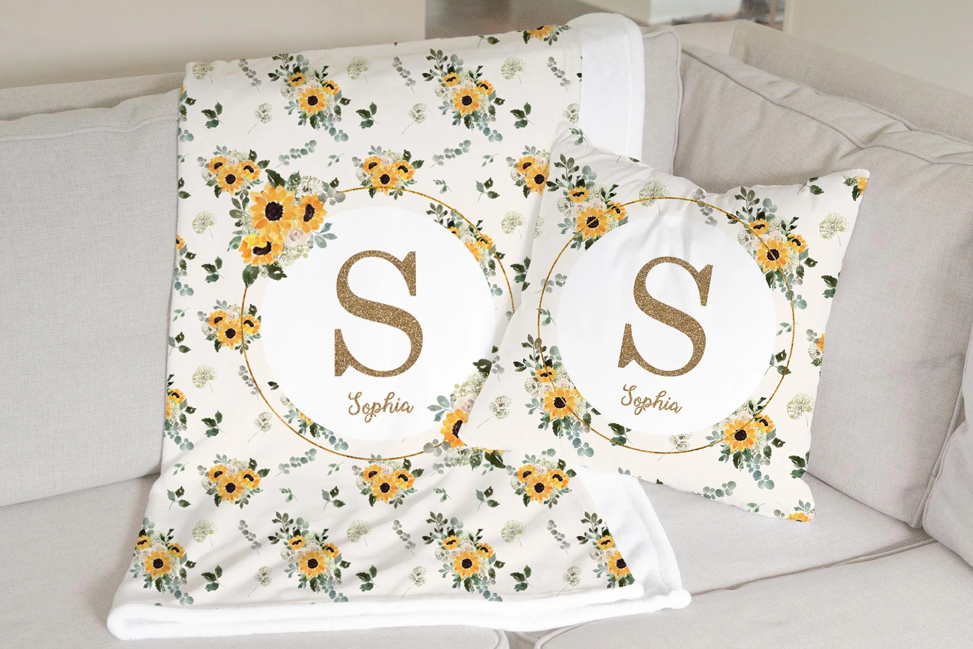 Hello Sunshine Sunflower Monogrammed Blanket for Girl - Image 2