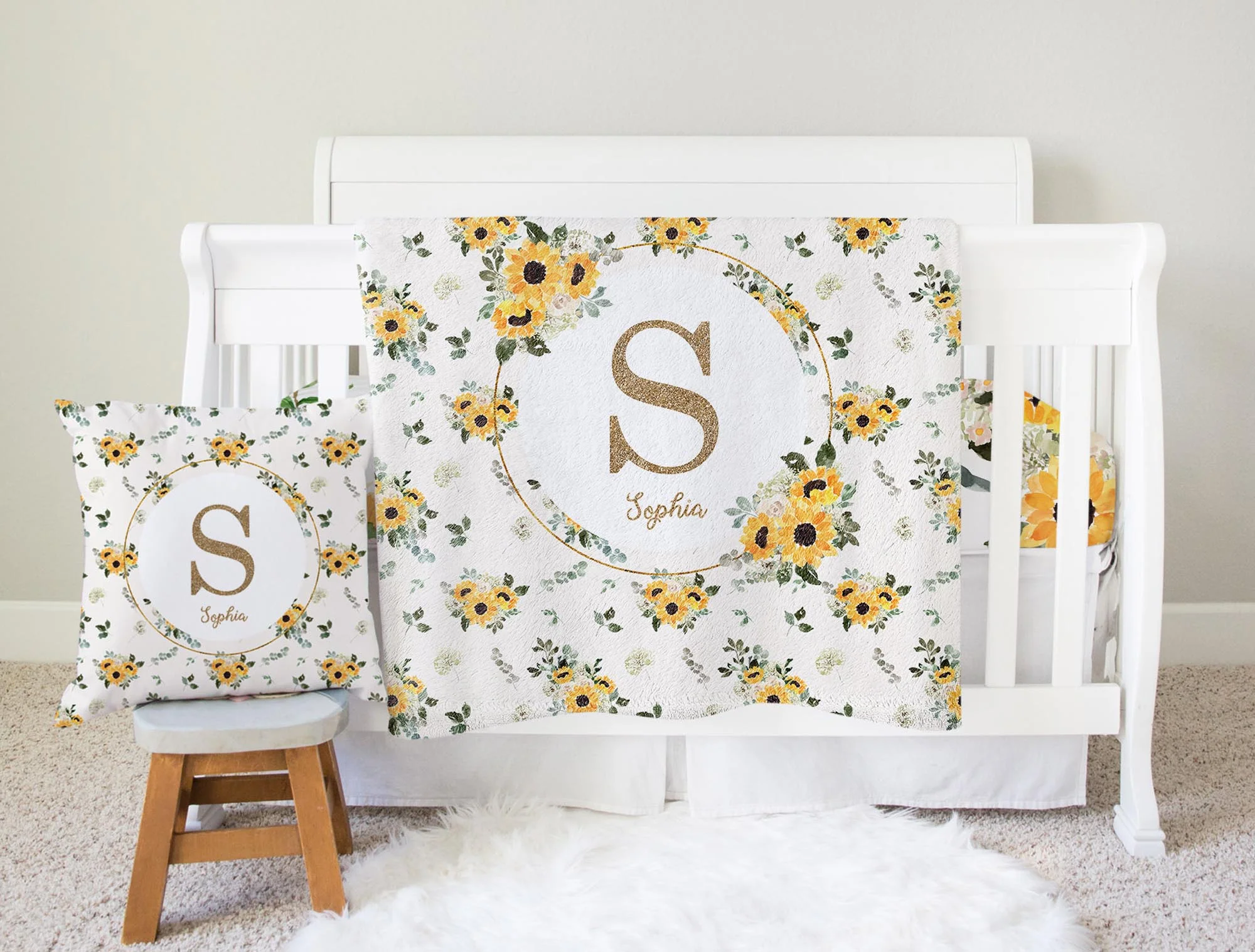 Hello Sunshine Sunflower Monogrammed Pillow for Girl - Image 6