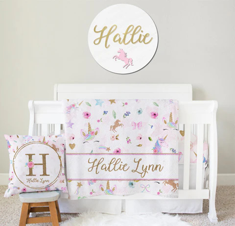 Magical Unicorns Monogrammed Blanket for Girl - Image 3