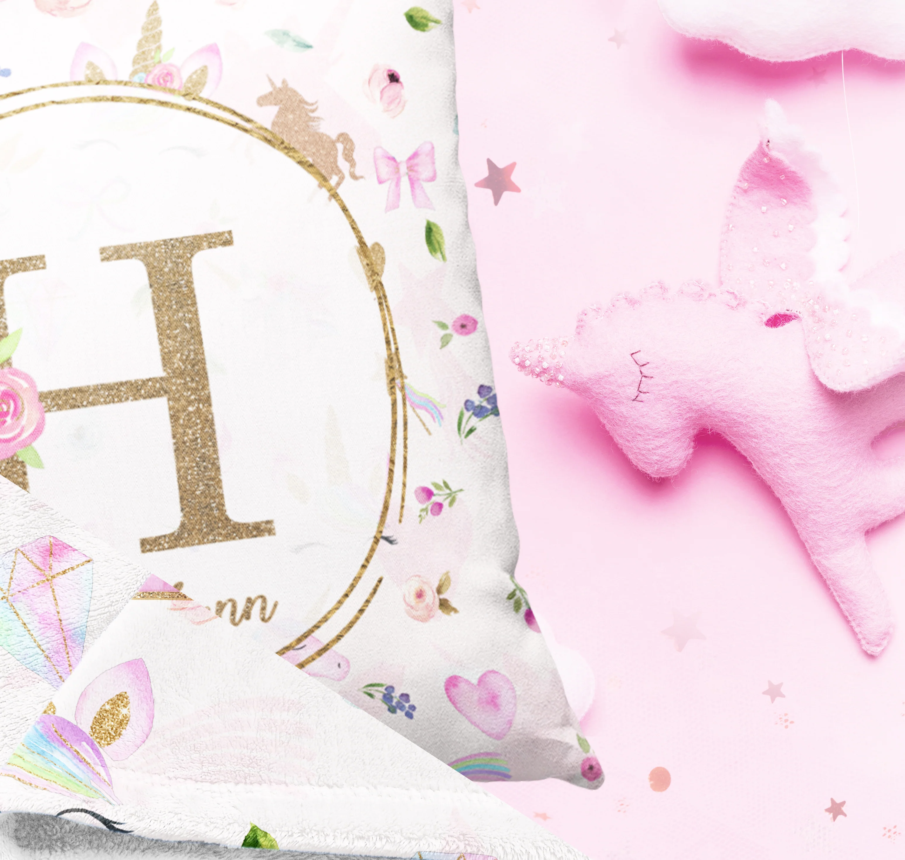 Magical Unicorns Monogrammed Pillow for Girl - Image 3