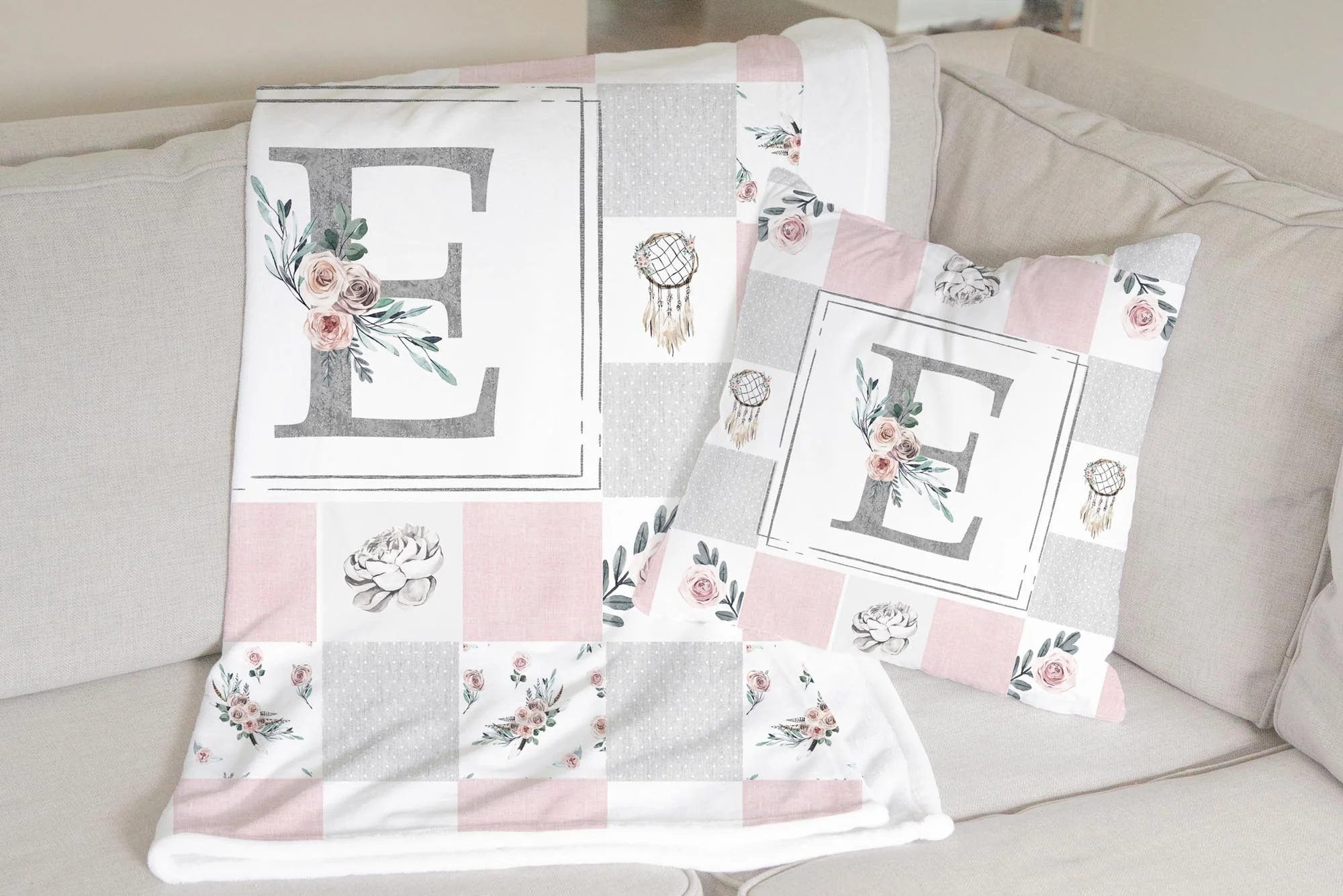 Modern Boho Quilt Inspired Monogrammed Blanket - Image 3