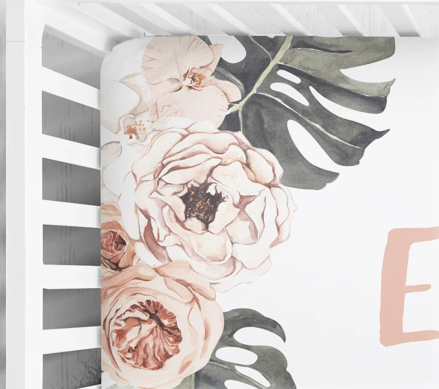 Modern Tropics Personalized Crib Sheet for Girl - Image 3
