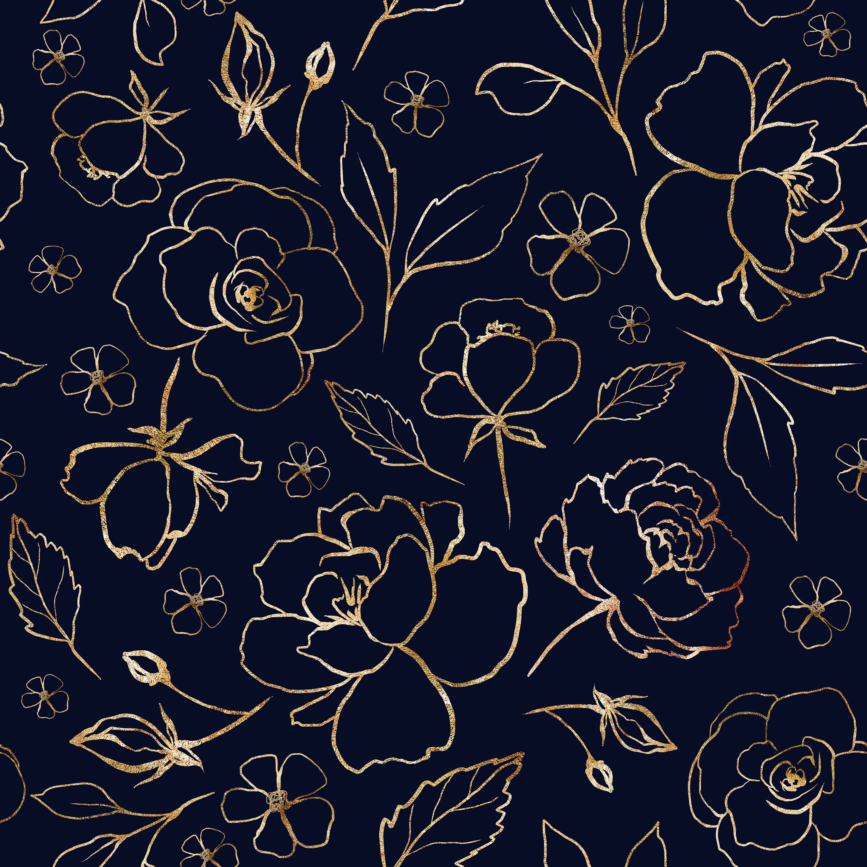 Navy Blue with Gold Roses Blackout Curtains - Image 2
