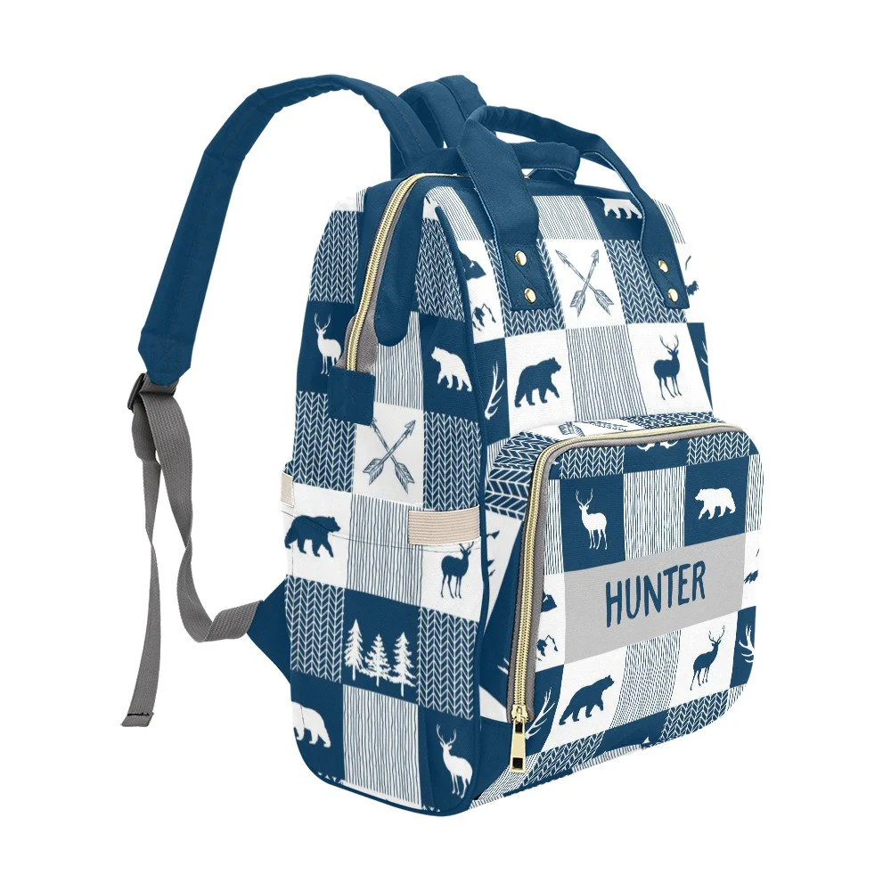 Navy Blue Woodland Personalized Diaper Bag - Image 3