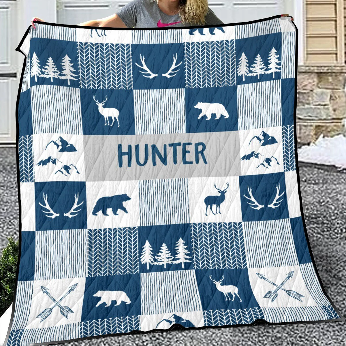 Navy Blue Woodland Personalized Quilted Bedspread Set - Image 3