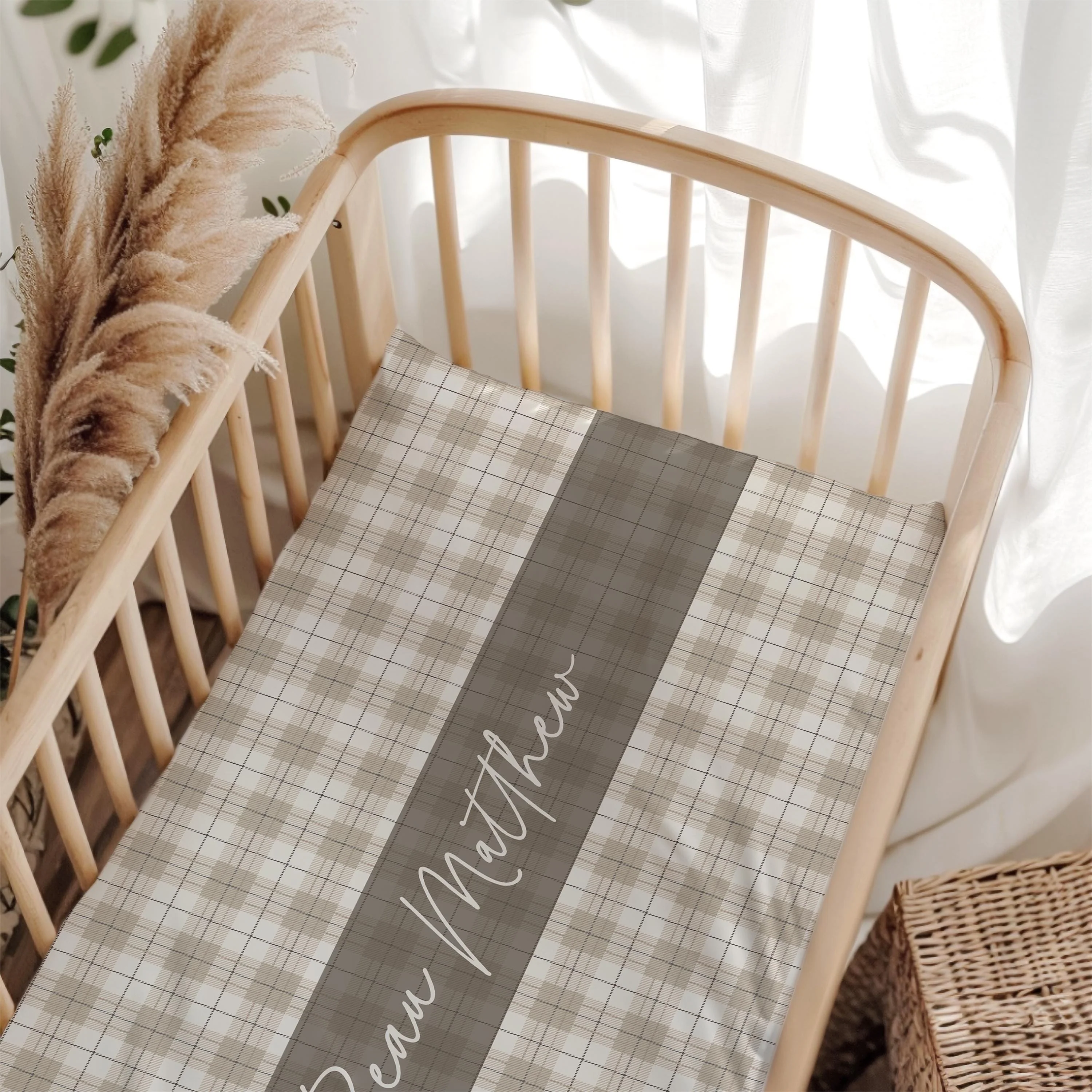 Neutral Plaid Crib Set with Quilt - Image 3
