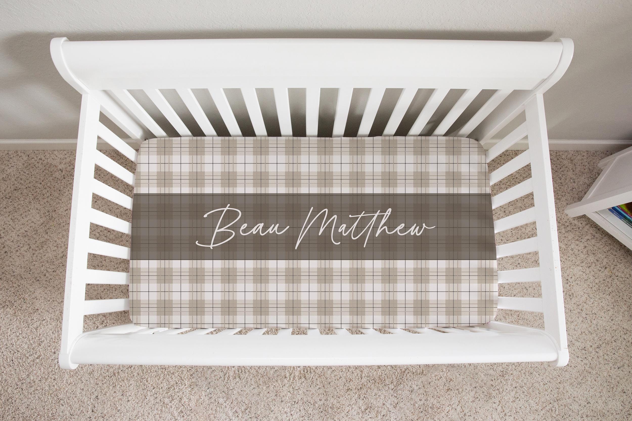 Neutral Plaid Crib Set with Quilt - Image 6