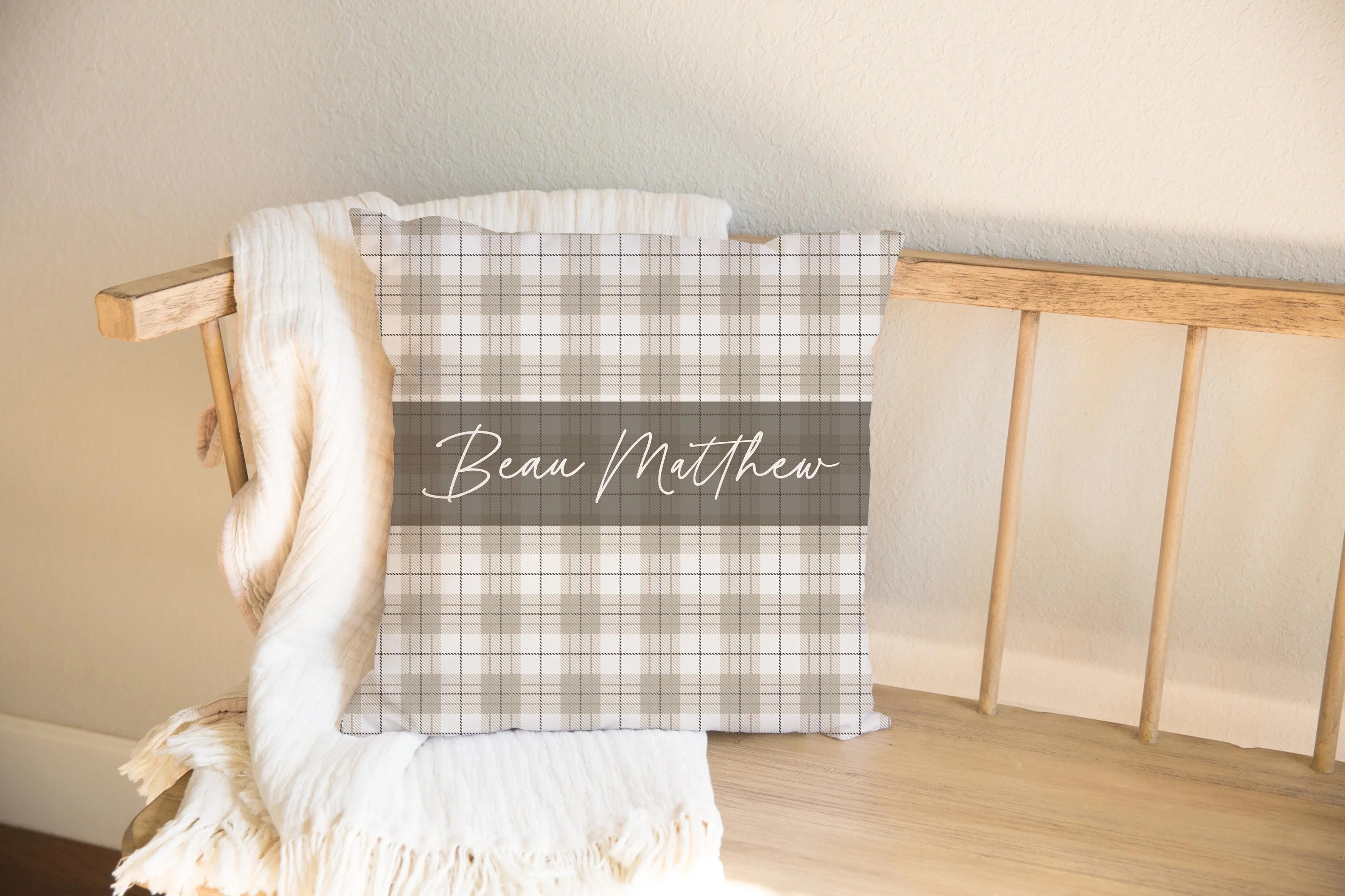 Neutral Plaid Crib Set with Quilt - Image 8