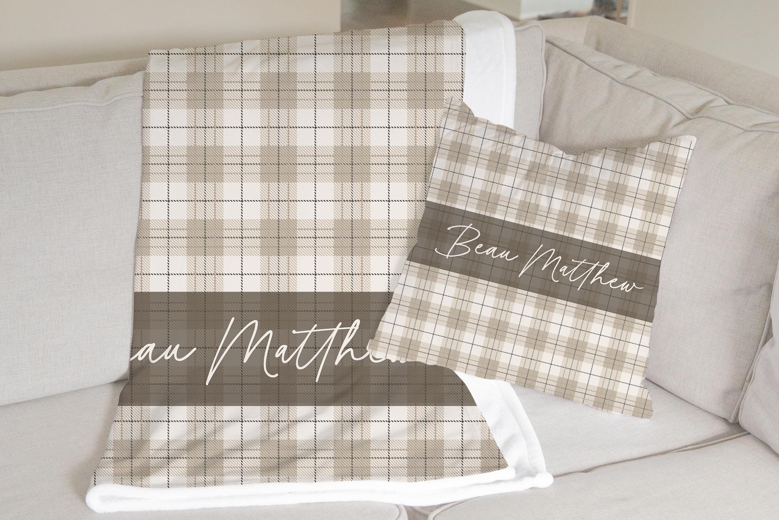 Neutral Plaid Personalized Pillow - Image 3