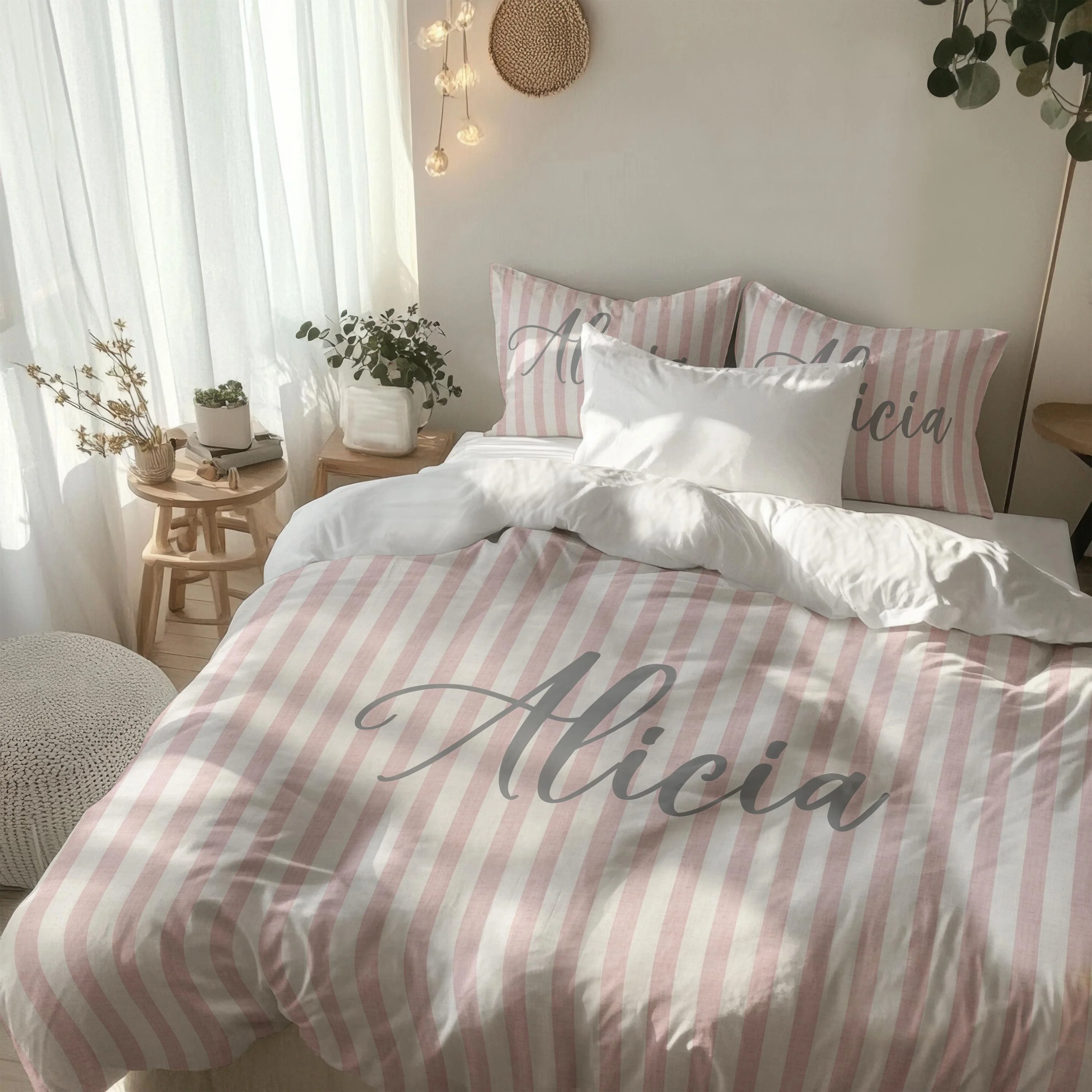 Pink Stripes Personalized Duvet Cover Set for Girl - Image 2