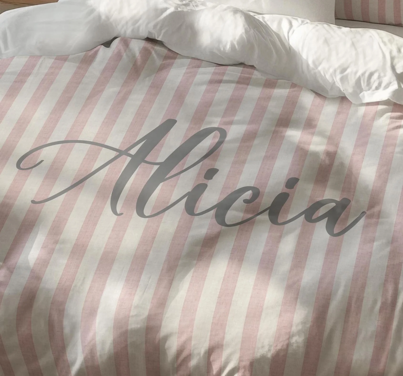 Pink Stripes Personalized Duvet Cover Set for Girl - Image 3
