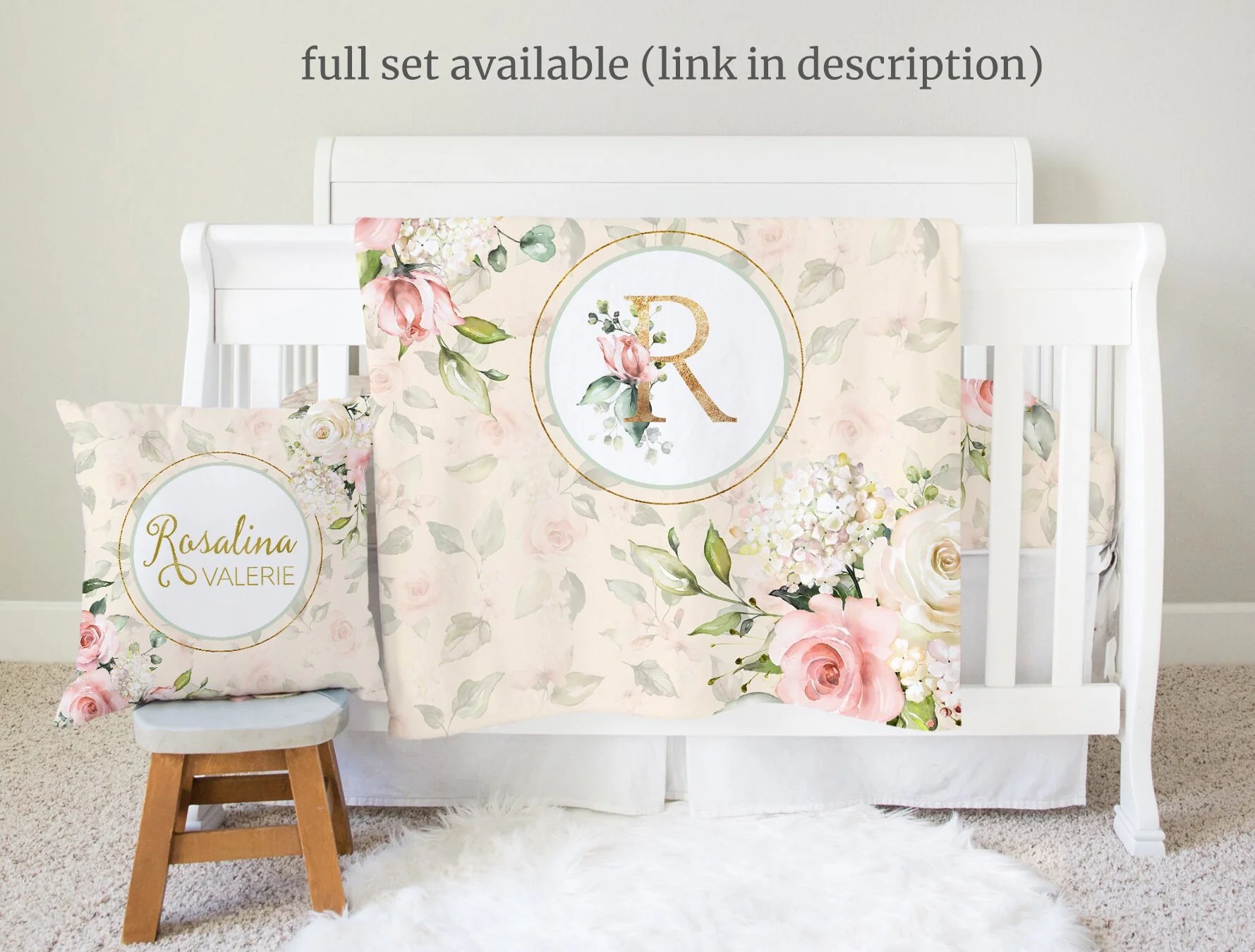 Roses Garden Cream Monogrammed Blanket for Girl - Image 3