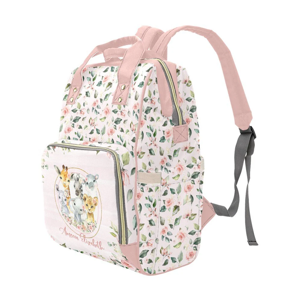 Roses Garden with Safari Animals Personalized Diaper Bag - Image 3